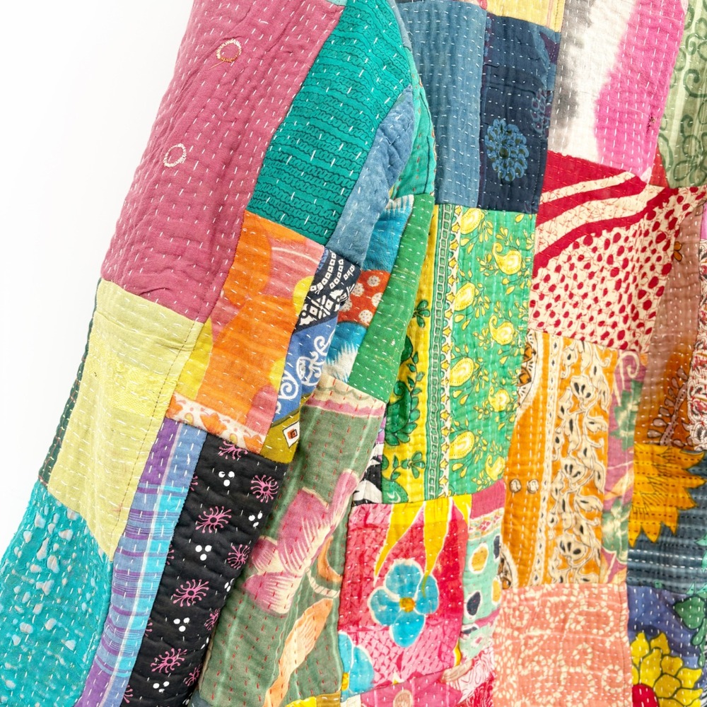 Kalakriti Womens Reversible Kantha Patchwork Boho Artisan Quilt Jacket Size XL - Picture 7 of 8